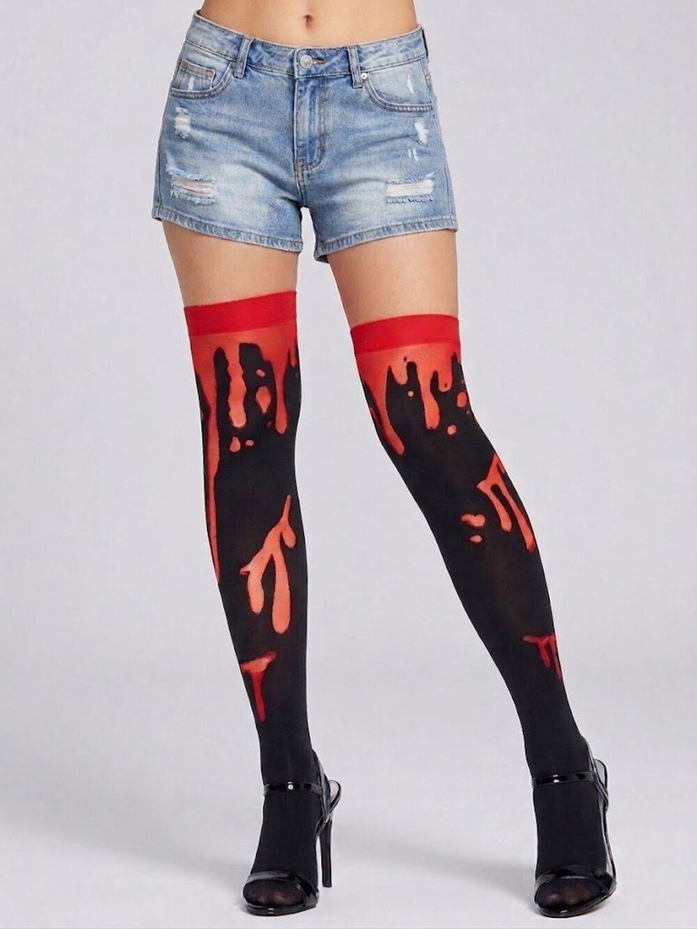 Black and Red Splatter Thigh Highs Halloween Costume Stockings Cosplay NWT